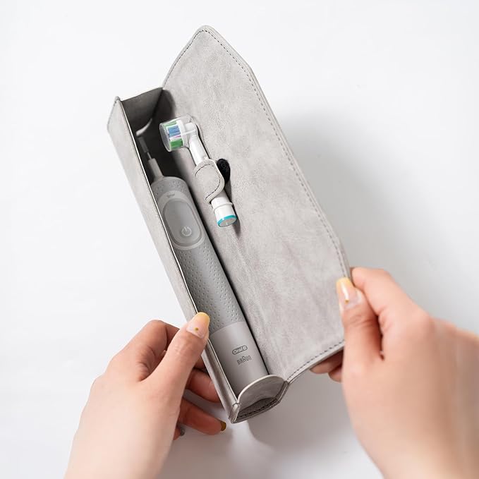 Leather toothbrush travel case, suitable for Oral-B/Oral-B Pro/Philips Sonicare electric toothbrushes, portable magnetic opening and closing protective bag