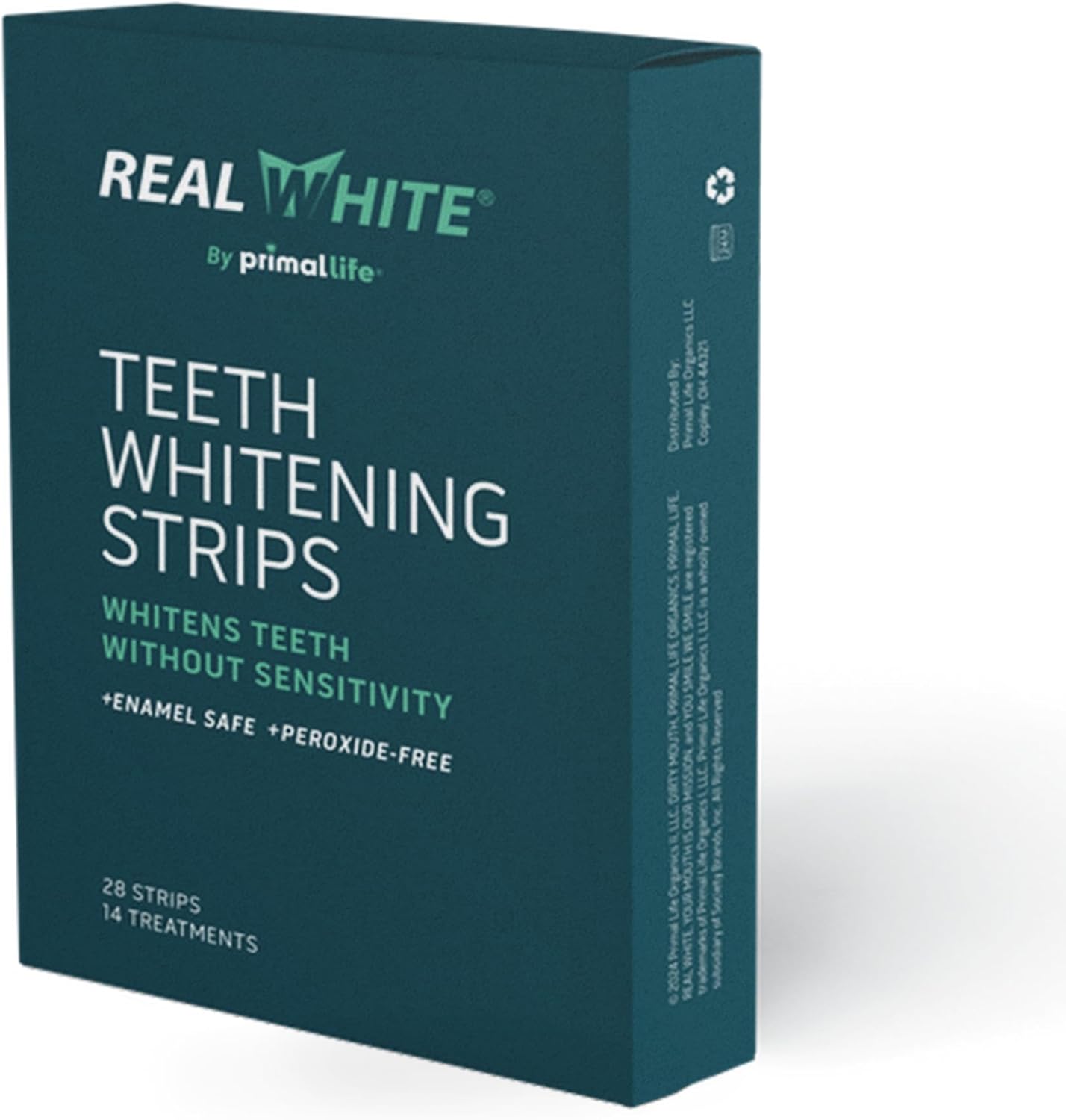 Primal Life Organics Real White Teeth Whitening Strips, All-Natural, Peroxide-Free, 28 Strips, 14 Treatments