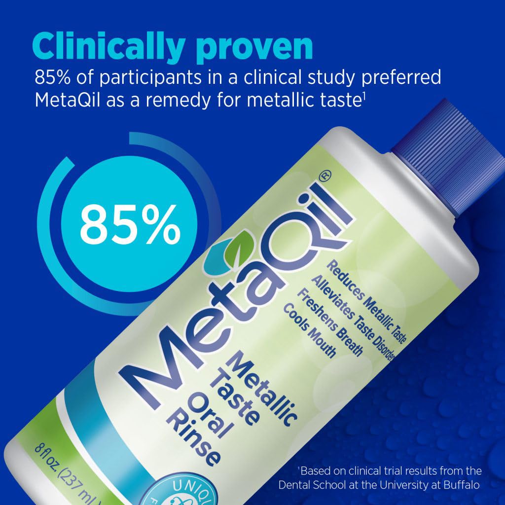 MetaQil Oral Rinse, Proven to Relieve Metallic, Bitter and Other Taste Disorders, Made from 8 Core Ingredients, Cools and Freshens Breath, Available in 8 oz Bottle, 1 Count