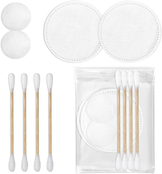 Travel Cotton Swabs Set Portable,Hotel Vanity Kit Individually Wrapped,Vanity Kit Travel,Include Cotton Swabs Cotton Balls,Cotton Rounds for Ear,Cosmetics,Makeup Remover,Nail Polish Remover (50)