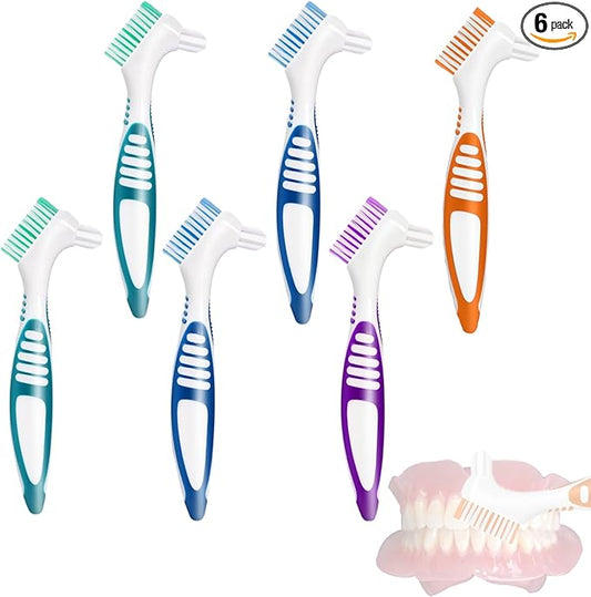 Denture Brush 6Pcs Denture Toothbrushes,Denture Cleaning Care Cleaning Brush,Double Sided Toothbrush for Denture Cleaning Care