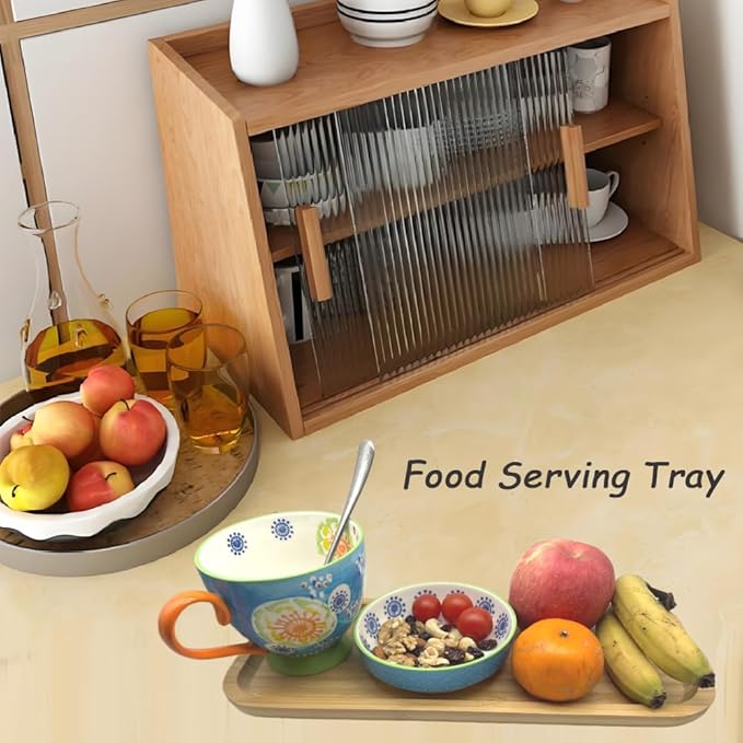 Wood Vanity Tray, Bathroom Counter Solid Bamboo Organizer, Toilet Tank Top Wooden Serving Plate for Dinner Tea Coffee (Natural Bamboo Color, 14 x 5.9 inch)