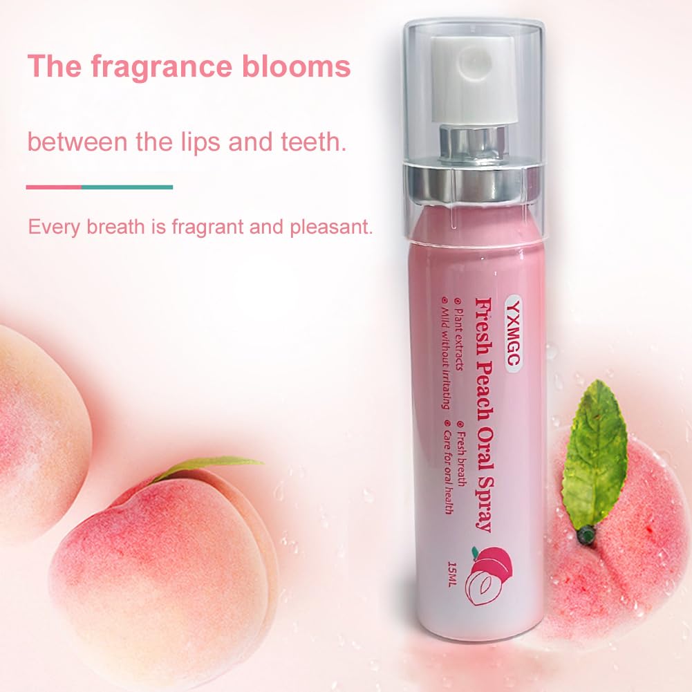 Peach Mint Fresh Breath Oral Spray - Alcohol-Free, 0.5 fl.oz Portable Breath Freshener with 5000 Mesh Micro-Mist for Kids & Adults (Pack of 2)