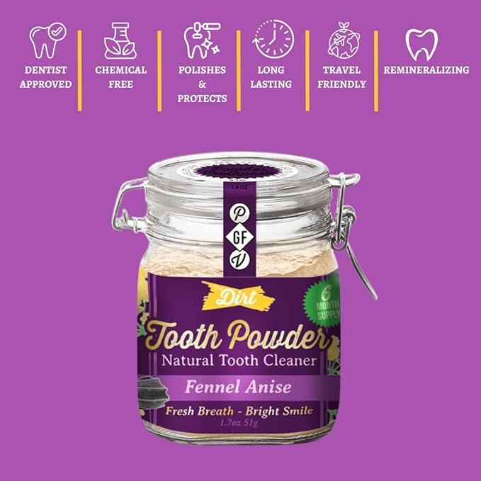 The Dirt - Remineralizing Tooth Powder, Natural Fluoride-Free Teeth Whitening Powder with Hydroxyapatite, Flouride & Gluten Free, Organic Vegan (Fennel Anise, 51g: 6 Month Supply)