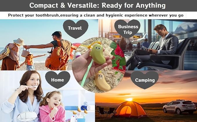 2-in-1 Travel toothbrush holder-Toothbrush covers with Toothpaste case,Portable Reusable Organizer with Banana smile-cute toothbrush cap for Electric&Manual Toothbrush,Ideal for Home&Travel (Green)