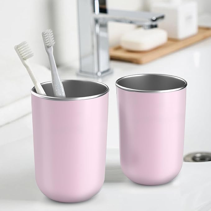 Stainless Steel Mouth wash Cup 12 oz Toothbrush Cup Stainless Steel Small Children Cups for Home，BPA-Free Insulated Tumbler for Home & Outdoor Activities drinking cup (pink)