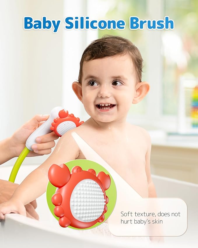 Baby Bath Shower Head with Water Thermometer, 3-in-1 Rechargeable Bath Toys, 3 Exchangable Shower Heads and Soft Silicone Baby Brush, for Newborns, Toddlers in The Tub or Sink - Automatic Ⅱ