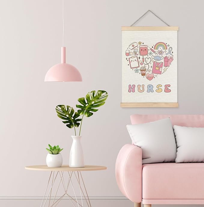 Yomisex Cute Nurse Wall Art Poster, Nursing Gifts for Women Student Nurses, Trendy Retro Pink Medical Nurse Stuff Wall Art Framed for Nurses Office Home Decor, 12x16 Inch