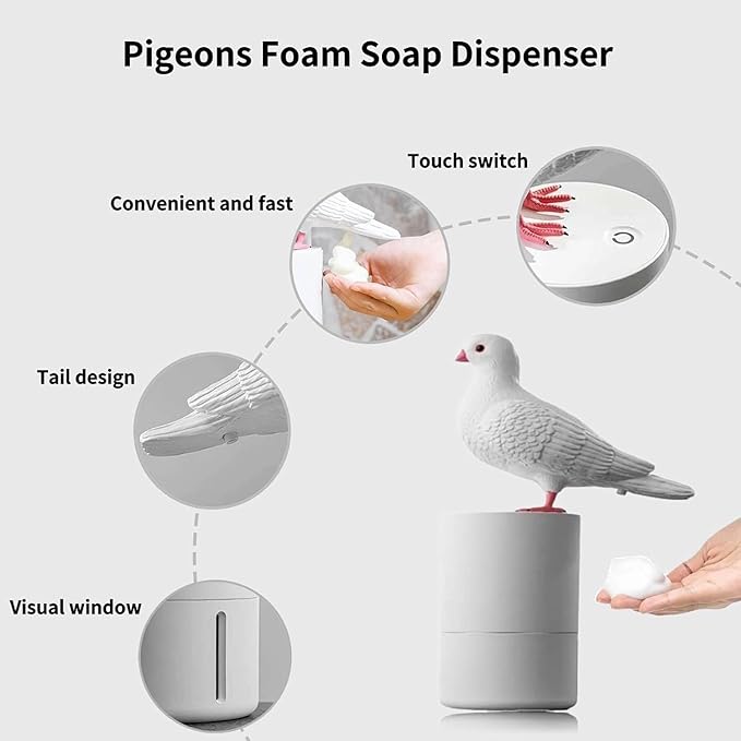 Fun Animal Series Foam Soap Dispenser-Shiba Inu,Pigeon,Shaped Foam Hand Washer,Automatic Soap Dispenser for Bathroom & Kitchen, Hilarious Gift for Kids, Adults (Peace Dove Series (White))