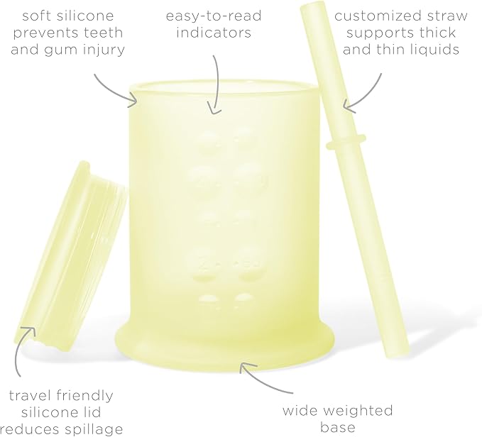 Olababy Silicone Training Cup with Straw Lid | Babies Water Drinking Cup | 6+ Mo Infant To 12-18 Months Toddler | Sippy Cup For Kids & Smoothie Cup | Baby Led Weaning (Lemon, 5 oz)