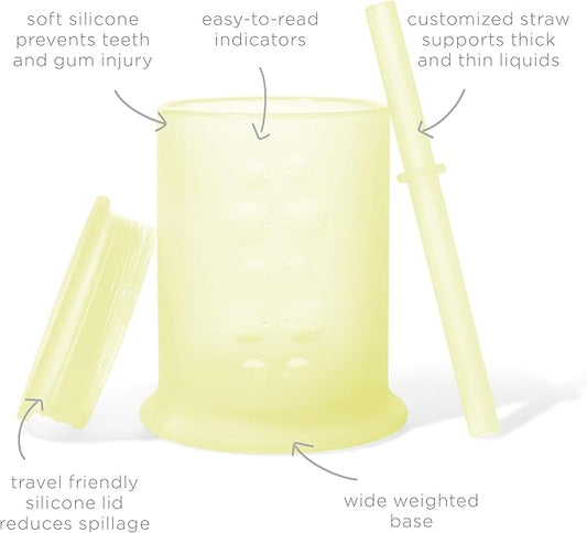Olababy Silicone Training Cup with Straw Lid | Babies Water Drinking Cup | 6+ Mo Infant To 12-18 Months Toddler | Sippy Cup For Kids & Smoothie Cup | Baby Led Weaning (Lemon, 5 oz)