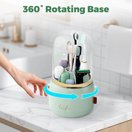 Toothbrush Holders for Bathrooms, Rotating 7 Slots Toothbrush Holder with Cover, Kids Electric Toothbrush and Toothpaste Holders for Caddy for Bathroom Vanity, Sink, Countertop, Light Green