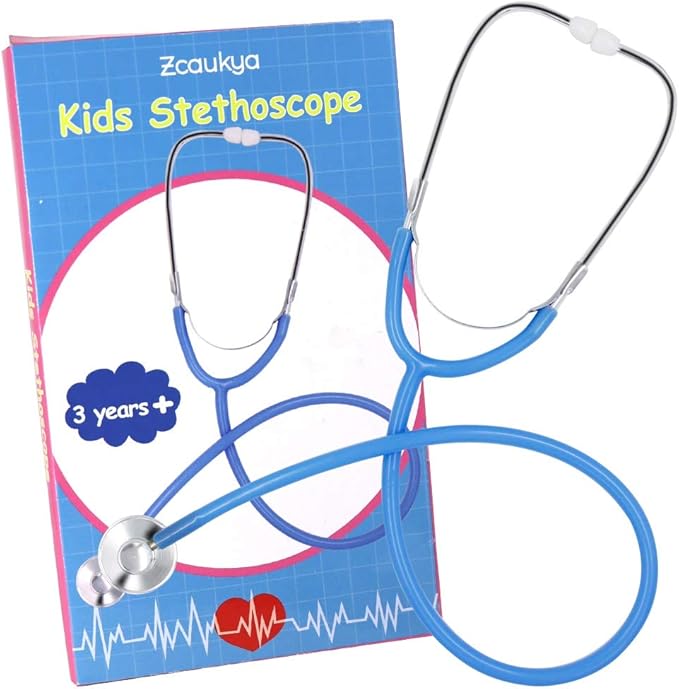 Zcaukya Kids Stethoscope, Real Working Nursing Stethoscope for Kids Role Play, Doctor Game (Blue)