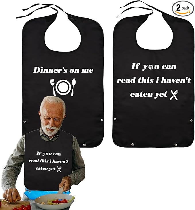 2 Pack Adult Bibs for Men, Adult Bibs for Special Needs Adults, Waterproof Leakproof Clothing Protector, Washable & Dryable Large Bib