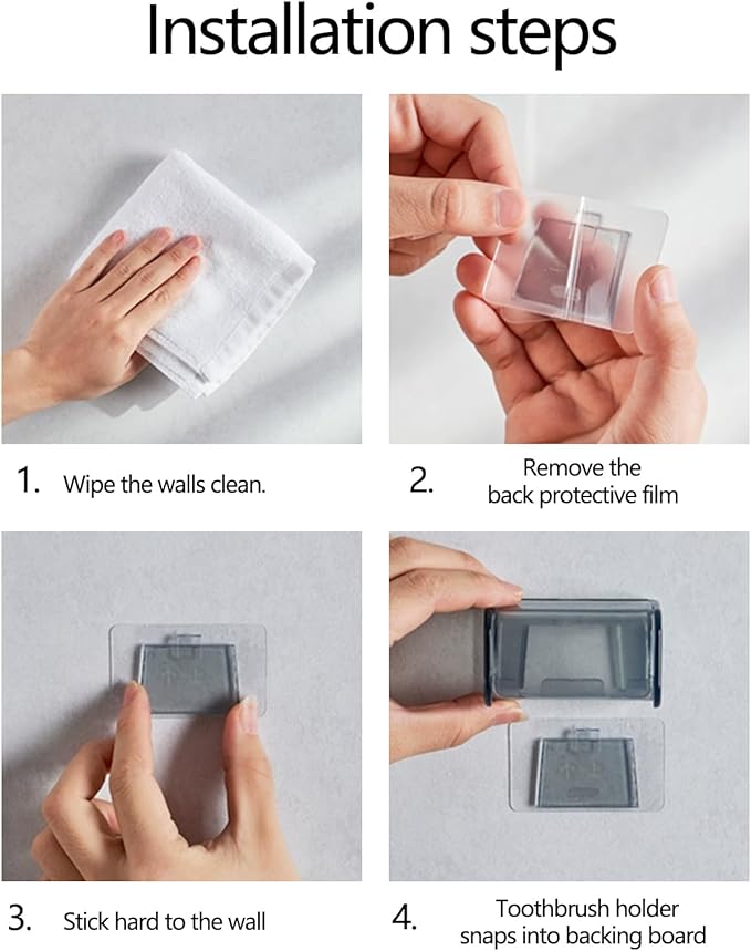 2 PCS Wall-Mounted Toothbrush Holder with Cover, 2-Slot Organizer for Bathroom, Shower, Dorm, Cabinet (Clear)