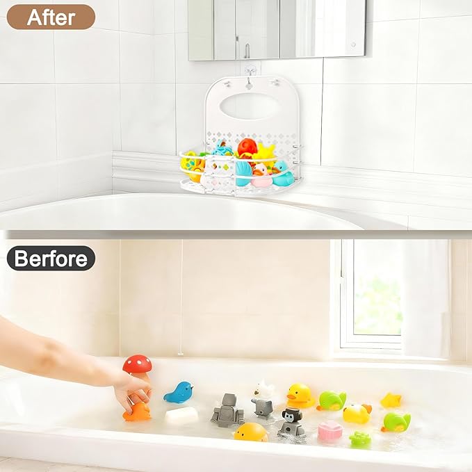 Yungyan 2 Pcs Bath Toy Storage Holder for Bathtub Foldable Bath Toy Organizer 10.6 x 10.6 x 6.7'' Bathtub Storage Shower Caddy for Toddlers Bedroom Bathroom