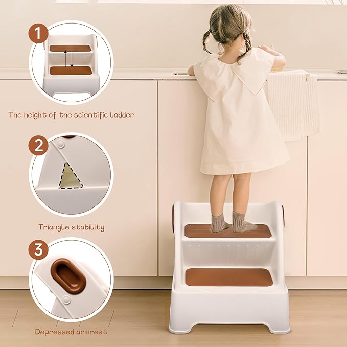 Two Step Stool for Kids,Foldable 2 Step Stool for Toddlers,Non-Slip with Handles Kids Stool for Bathroom Sink,Toilet Bedroom, Potty Training,Kitchen