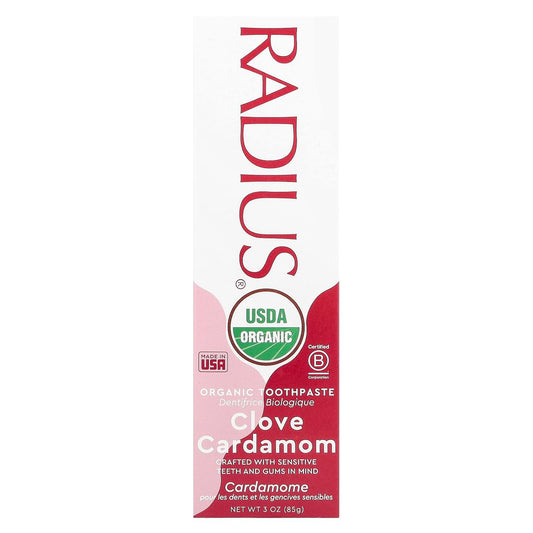 Radius USDA Organic Gel Toothpaste, Non Toxic, Designed to Improve Gum Health and Reduce the Risk Gum Disease, Red, Clove Cardamom, 3 Ounce