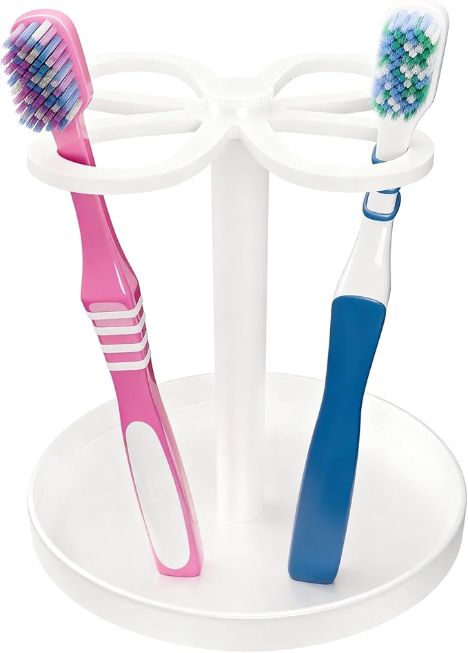Metal Toothbrush Holders for Bathroom with 4 Slot White Tooth Brush Holder Stand and Non-Slip Base，Countertop Organizer for Family and Hotel，Compact Design