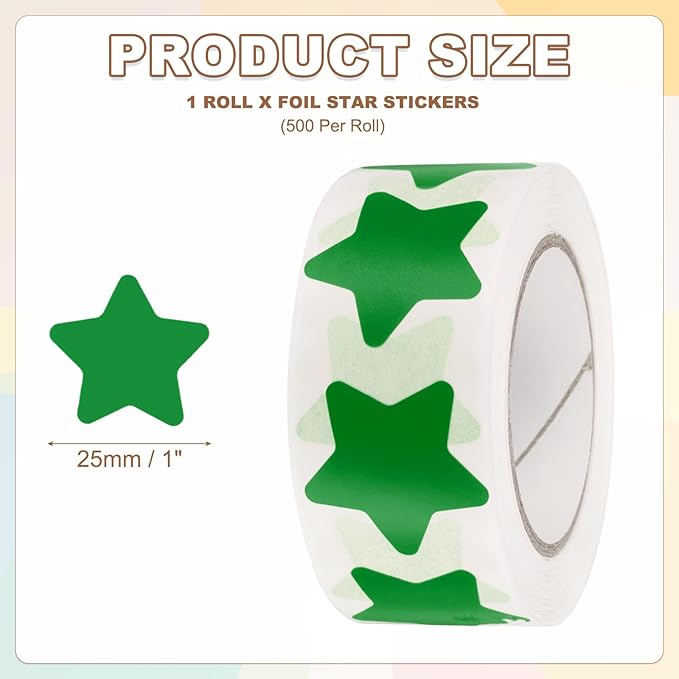 PATIKIL Star Stickers Roll 1 Inch(25mm), 500pcs Reusable Self-Adhesive Star Labels for Reward Behavior Chart Teachers Business Decorating Wedding DIY Crafts, Green