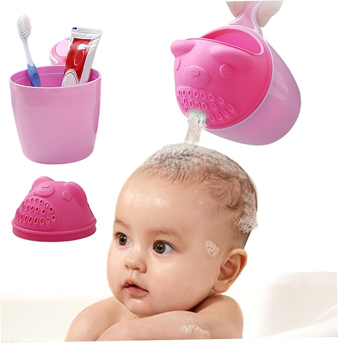 Bath Rinser Cup for Babies, Cartoon Bear Baby Bath Rinse Cup with Handle, Multi-Use Rinsing Water Scoop for Protecting Infant Toddlers Eyes