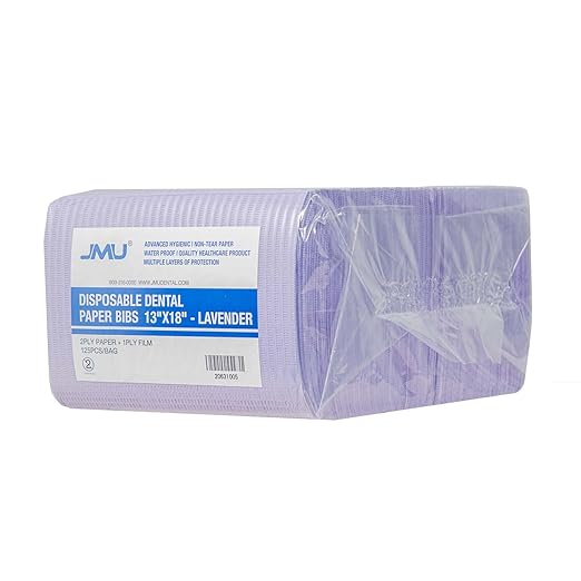 JMU 125 Pack Dental Bibs, 3-Ply Purple Dental Bibs Disposable,13" x 18" Dentist Bibs Medical Tray Covers