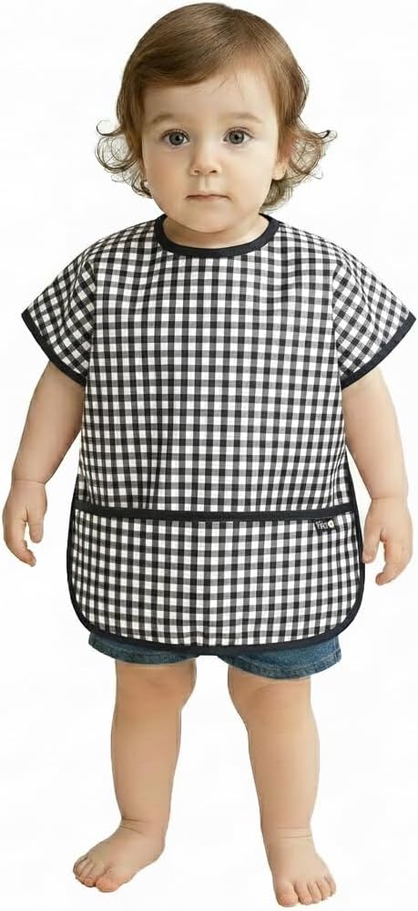 Short Sleeve Waterproof Bib for Toddlers – Easy Clean Feeding Apron for Mealtime, Daycare, Self-Feeding, Lightweight