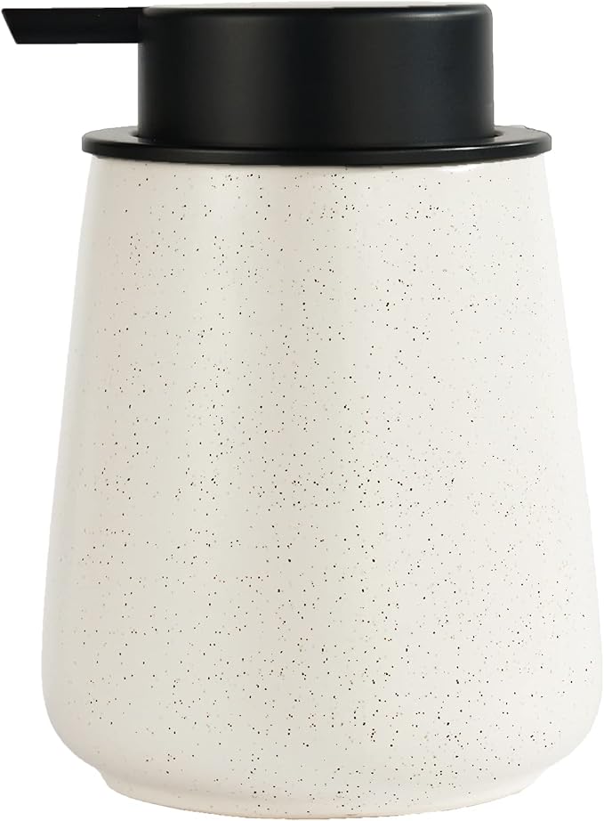 12Oz Ceramic Liquid Soap Dispenser - Modern Lotion Hand Soap Dispenser with Easy-to-Press Black Pump, Reusable and Refillable Dish Soap Dispensers for Bathroom & Kitchen, Speckled Matte Beige