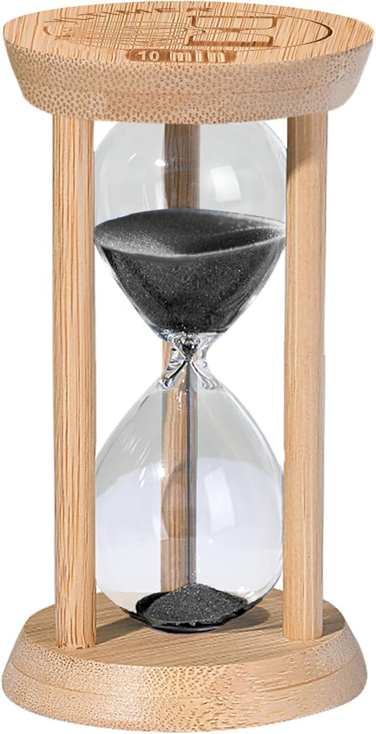 10 Minute Wooden Sand Timers, Bamboo Black Sand Hourglass for Productivity, Meditation & Decor, 10 Min Reloj De Arena for Kitchen, Office, Yoga, Game, Classroom