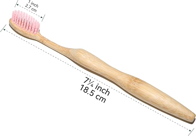 Bamboo Toothbrushes for Adults, BPA Free Bristles, Medium Soft, 5 PCS Bamboo Toothbrush for Dental Hygiene, Gum Care, Compostable, Eco Friendly, Compostable and Sustainable (Pink)