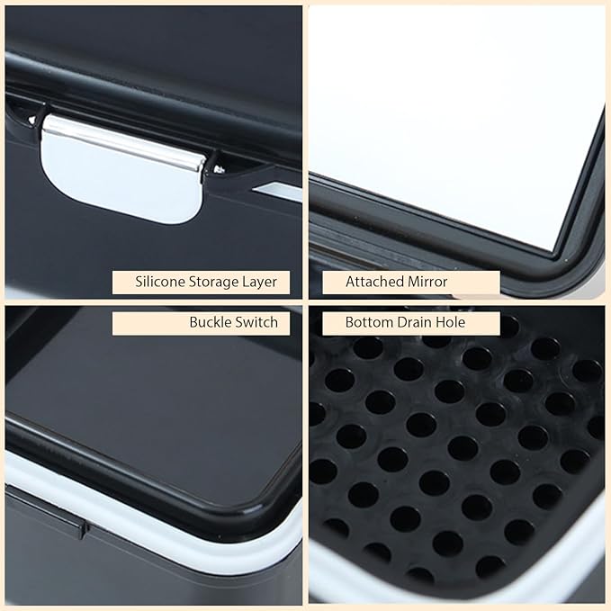 AARAINBOW Retainer Cleaner Case, Leak Proof Denture Bath Box with Strainer Basket, 2 in 1 Denture Container for Travel, Braces Storage Bath Box Mouth Guard Cleaning Denture Holder (B Black)