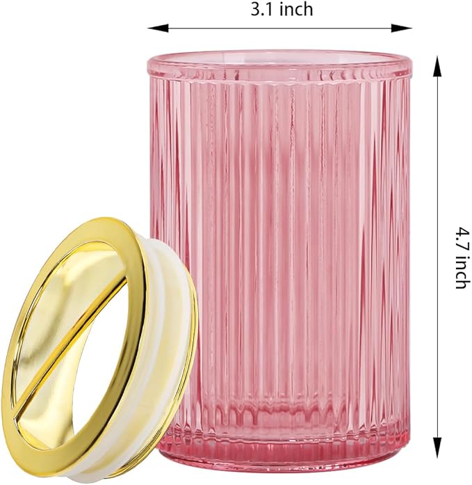 Pink Toothbrush Holders for Bathrooms, 2pcs Glass Toothbrush Holder, 12oz Gold Bathroom Tumbler Cup and Mouthwash Cup, Tooth Brush Cups and Toothpaste Organizer for Bathroom Countertop Decor