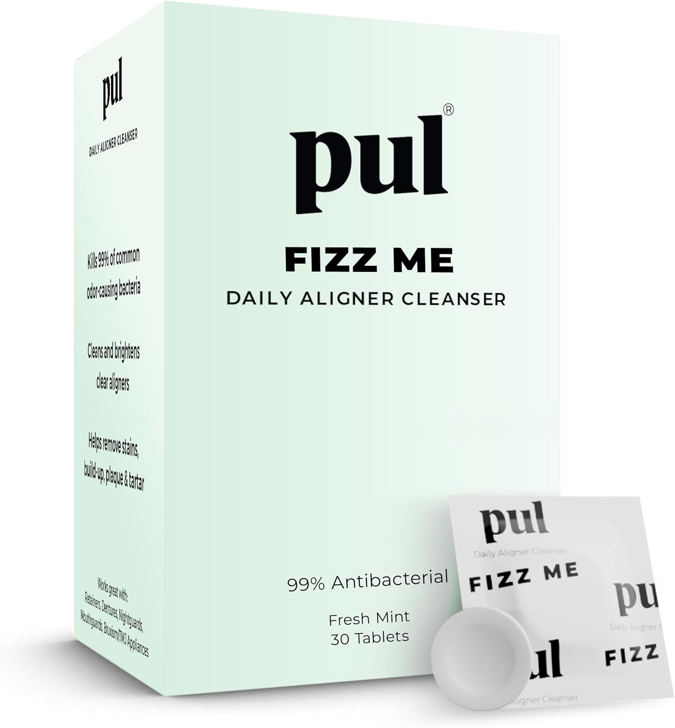 PUL Aligner Cleaner Tablets (Pack of 30) – For Cleaning Invisalign, All Clear Aligners & Retainers – Removes Odor, Stains, Plaque – Cleans Dentures, Night & Mouth Guards, All Dental Removables