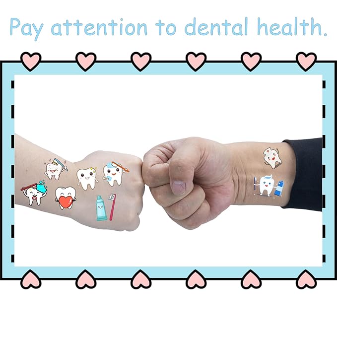 380 Tooth Temporary Tattoos Stickers Dental Hospital Dental Health Party Brush One's Teeth Themed Baby Shower Birthday Party Favors Decorations Tattoo Stickers