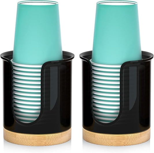 2 Pack Paper Cup Dispenser - Holds 3 oz Mouthwash Cups - Ideal for Bathroom Vanity Countertops (Black)