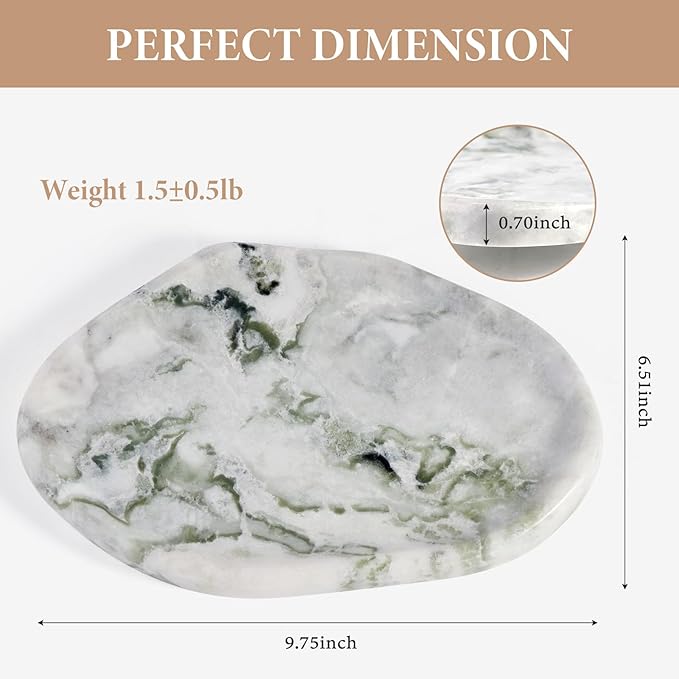 Koville Luxury Natural Green Marble Vanity Tray, Cloud Shape Serving Stone Key Tray for Home Decor, 10" x 7" Marble Storage Trays for Bathroom, Stone Plate Holder for Perfume, Candle and Jewelry