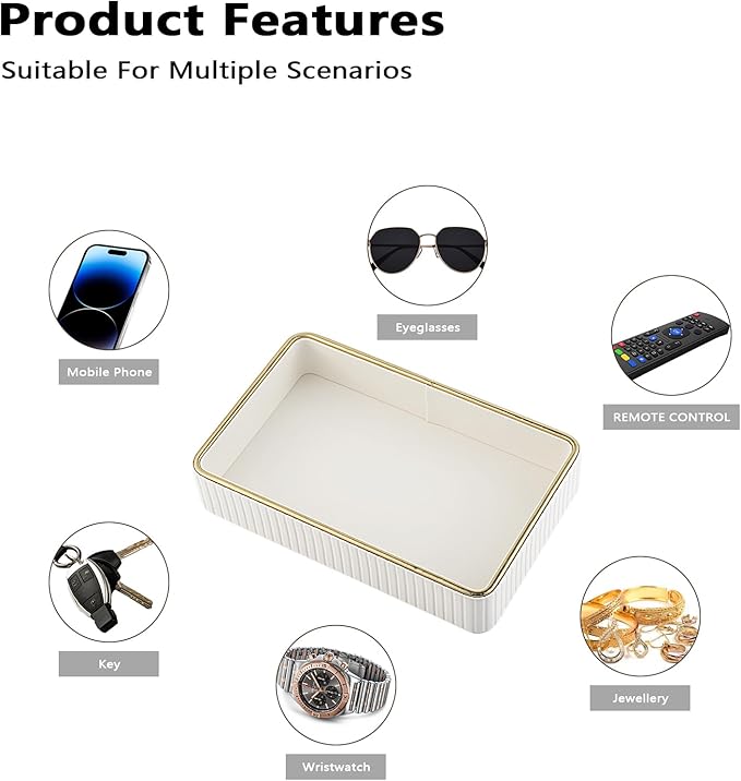 PU Leather Valet Tray,Desk Organizer Tray Nightstand Organizer Trinket Dish Storage Key Bowl Decorative Trays for Phone Wallet Jewelry Watch,Bathroom Bedroom Perfume Vanity Trays,Cream White