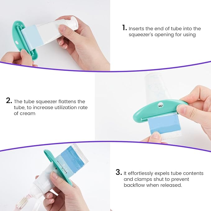 LOVEINUSA Toothpaste Tube Squeezer Dispenser, 4PCS Hanging Tooth Paste Clips Roller Squeezer Holder for Saving Toothpaste Facial Cleanser Creams Paint, Assorted Colors