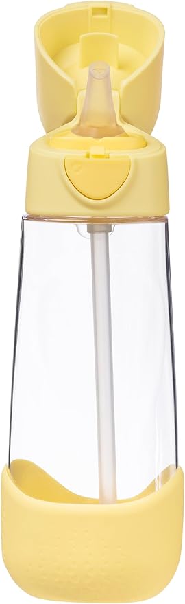 b.box 20oz Tritan Kids Water Bottle –Toddler Drink Bottle with Straw for School, Daycare, Travel w/Easy-Grip Triangular Design, Leak Proof Lid & Handle, BPA Free, Dishwasher Safe (Lemon Twist)