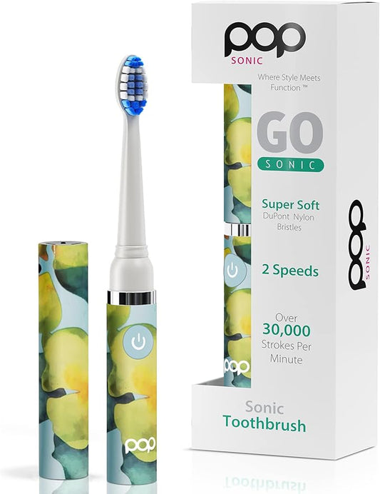 Pop Sonic Electric Toothbrush (Blue Watercolor) - Travel Toothbrushes w/AAA Battery | Kids Electric Toothbrushes with 2 Speed & 15,000-30,000 Strokes/Minute, Dupont Nylon Bristles