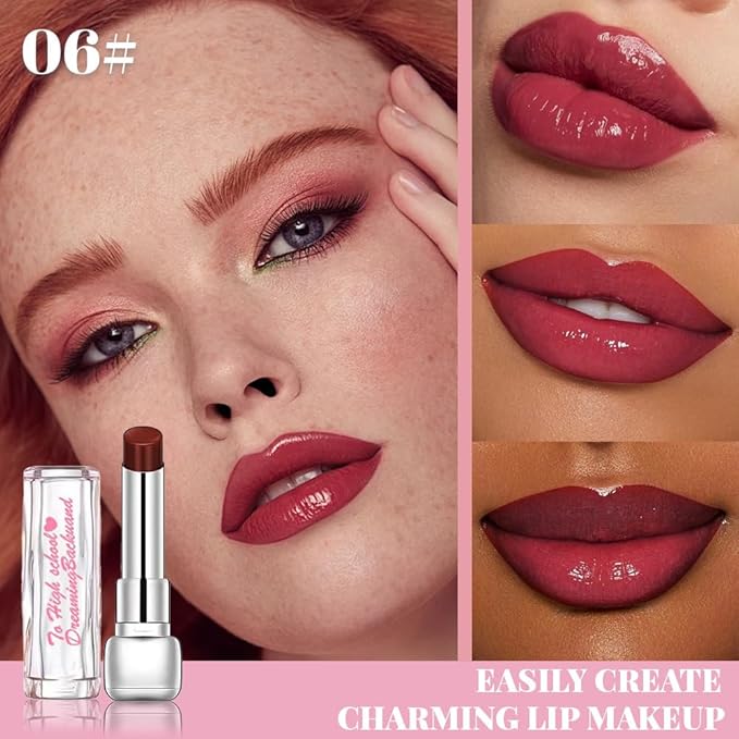 Plumper Moisturizing Butter Lipstick for Women, Natural Tinted Lip Balm Shine Nourishing Hydrating Lip Gloss Stain for Dry Lips, Lightweight Lip Liner Care Makeup, Vegan, 2Pc Rose Red & Plum