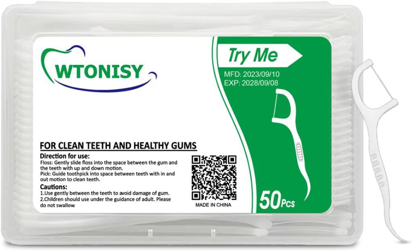 Dental Floss Picks Unflavored Floss Picks,50 Count Travel Tooth Picks Flossers,Floss Sticks for Teeth,car,Work Office,Family, Hotel, Restaurant use Portable Floss Dispenser