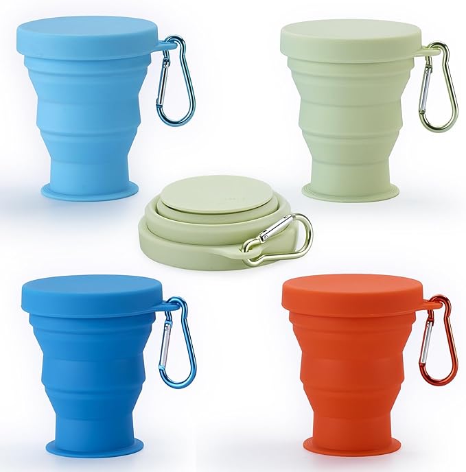 GUANCI Silicone Collapsible Travel Cup Set Silicone Folding Camping Cup with Lids Foldable Drinking Cup Sets Portable Dishwasher Safe for Outdoor Hiking Travel Sport