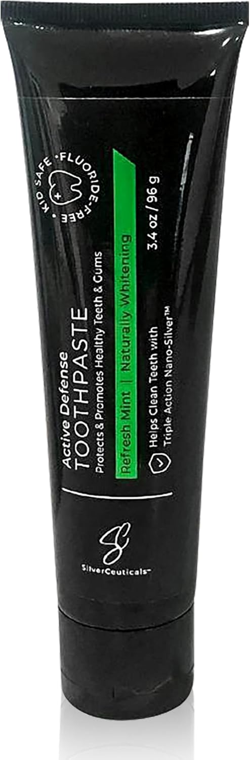 Colloidal Silver Toothpaste w/Coral Calcium & Xylitol - Refresh Mint - Remineralize Tooth Enamel - SLS & Fluoride Free Cavity Protection - Gum Health - Bad Breathe - Gingivitis - Mild Flavor - 3.4oz