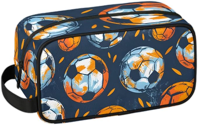 Soccer Background Boys Travel Toiletry Bag Waterproof Wash Bag Shower Shaving Bag Cosmetic Organizer Makeup Bag Portable Toiletries Accessories for Women Men Sport
