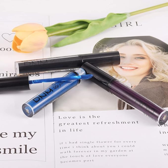 AMY'S DIARY 3Pcs Matte Liquid Lipstick Sets, Blue Dark Black Purple Matte Lipstick Lip Stain Long Lasting 24 Waterproof Lip Gloss Gift Set for Women Lippies (07)