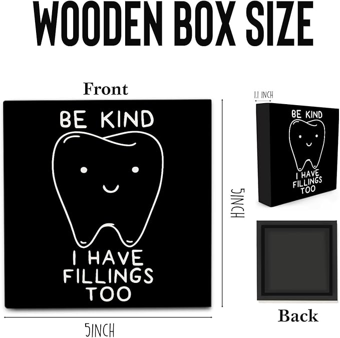 Dental Decor Wooden Signs,Black Dental Hygienist Wooden Box Sign,Funny Dentist For Home Office Shelf Table Decor 5x5 Inches,Dental School Gift, Dentist Gifts