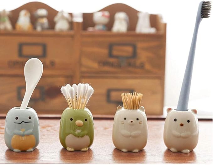 GARASANI Mini Ceramic Toothbrush, Toothpick Holder Cartoon Animal Tooth Brush Stand Kids Toothbrushes Storage Rack Toothpick Approx 350 (White cat)