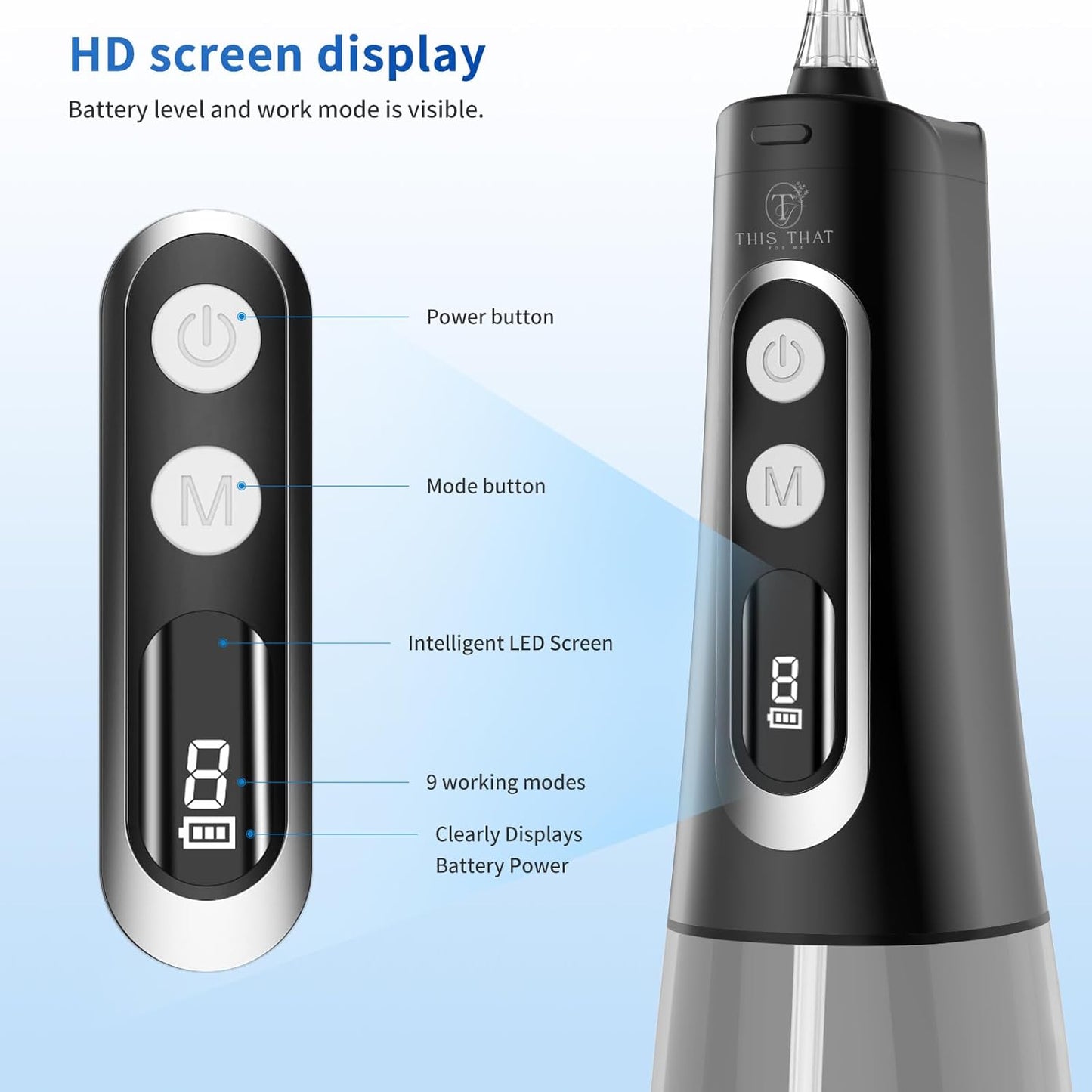 TTFM Dental Electric Water Flosser for Teeth Gums Braces, Dental Portable Flosser, 9 Pressure Modes, 300ml Tank Capacity, Rechargeable IPX7 Waterproof Teeth Cleaner