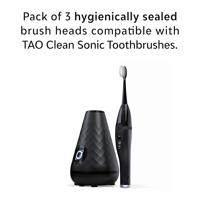 TAO Clean Umma Diamond Sonic Toothbrush Replacement Heads (3-Pack) – Replacement Heads for the TAO Clean Electric Toothbrush and Docking Station, Black